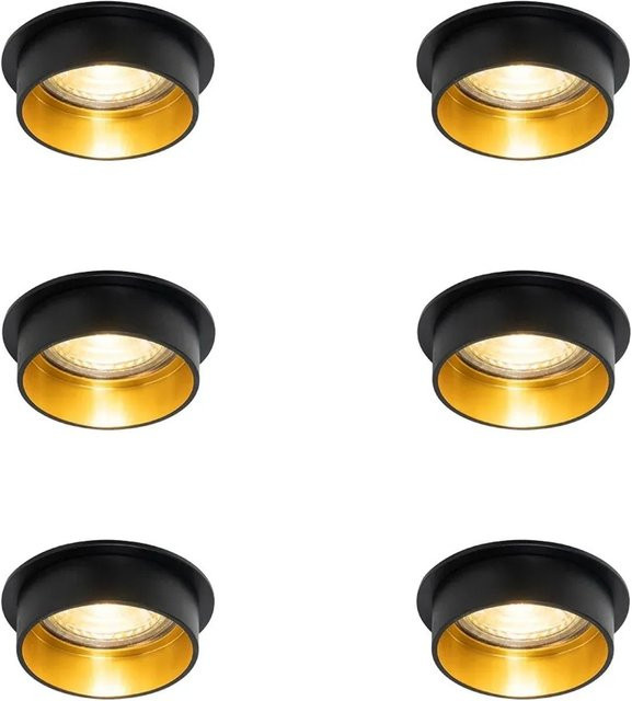 QAZQA Set mit 6 modernen runden Einbau-Spots in Schwarz mit goldener Innenseite - Bild 1