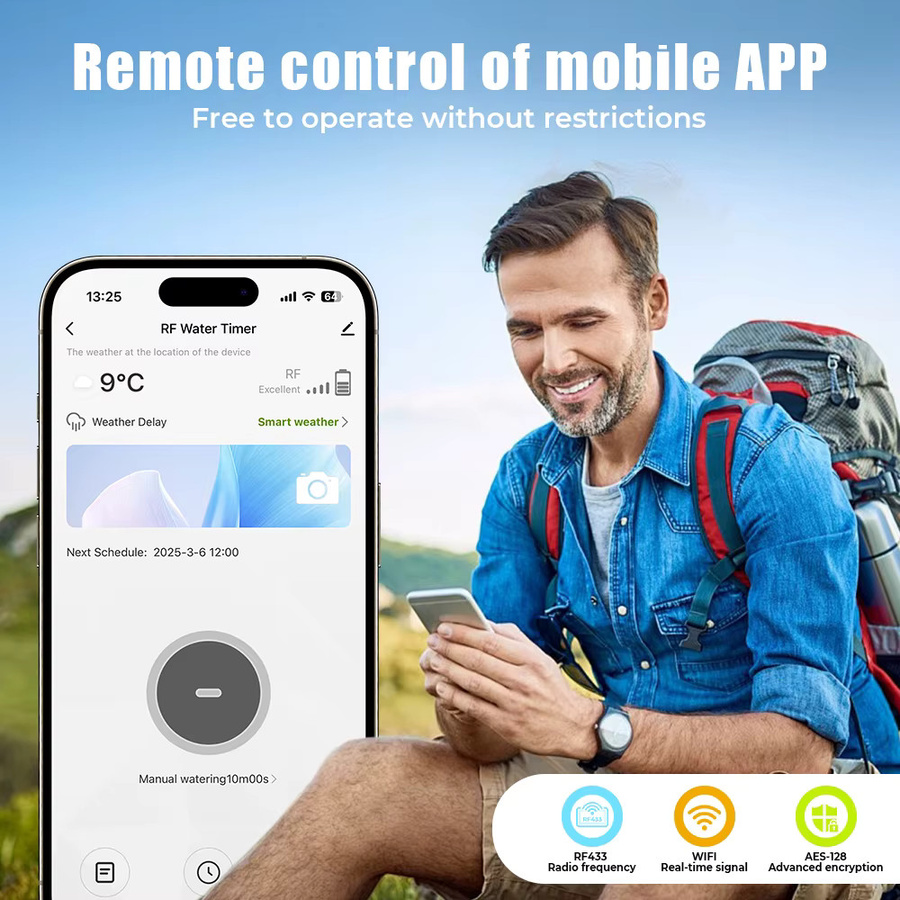 JIHUAN Tuya Smart-Gartenbewässerungstimer mit WiFi und RF433, programmierbarer automatischer Bewässerungscontroller in Grau mit Regenwasser-Verzögerungsfunktion - Bild 3