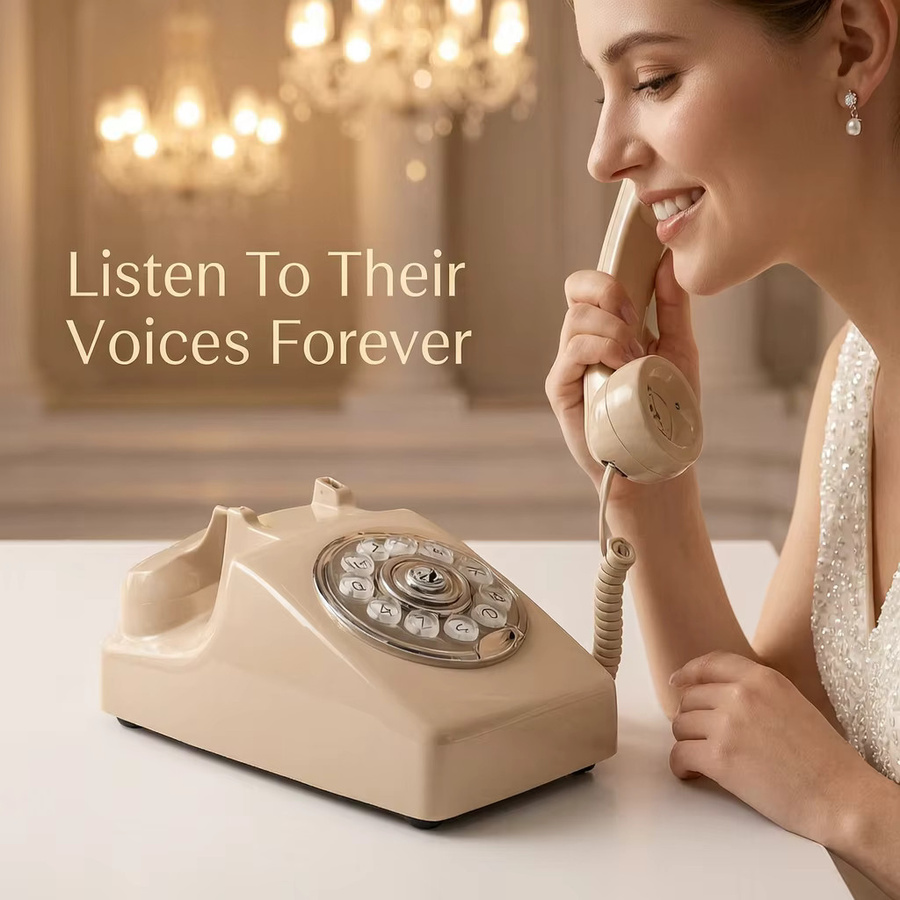 IAKEMIC Vintage-Telefon als Audio-Gästebuch mit Drucktasten in Beige, wandmontierbarer Sprachnachrichtenrekorder für Hochzeiten und Feiern - Bild 3