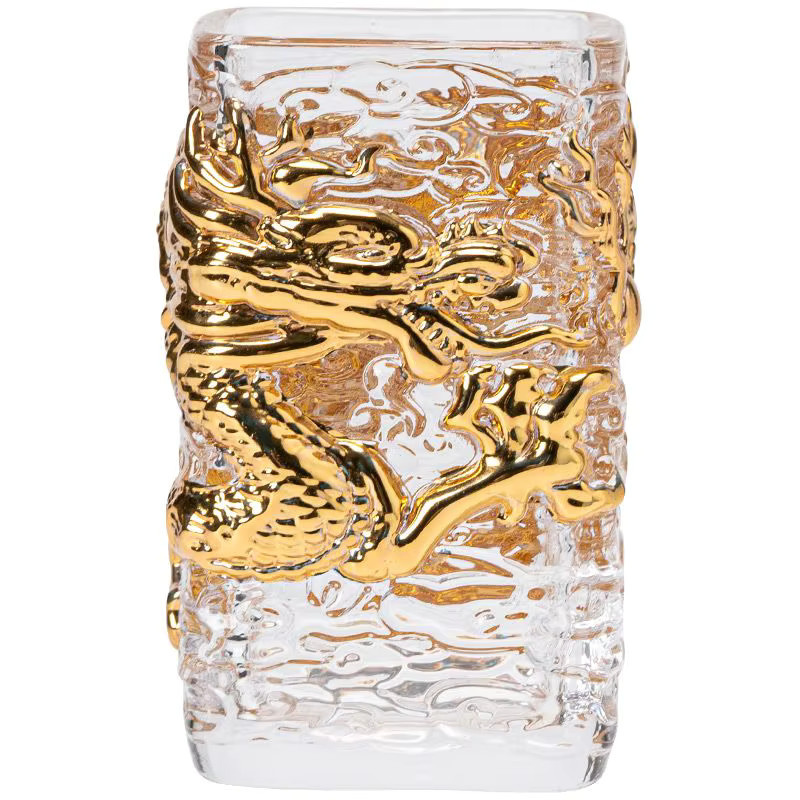 Glasierte Teetasse aus Glas mit goldenem Drachen-Design, hitzebeständiger Einzelbecher in Gold - Bild 3
