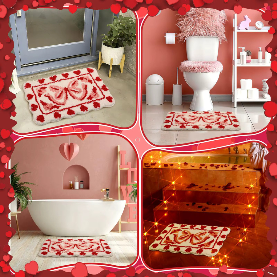 VIKAMA Badteppich Herz-Schleife in Rot, rutschfeste und waschbare Badematte für Badezimmer, Küche oder Schlafzimmer, B/T: 60 x 40 cm - Bild 4