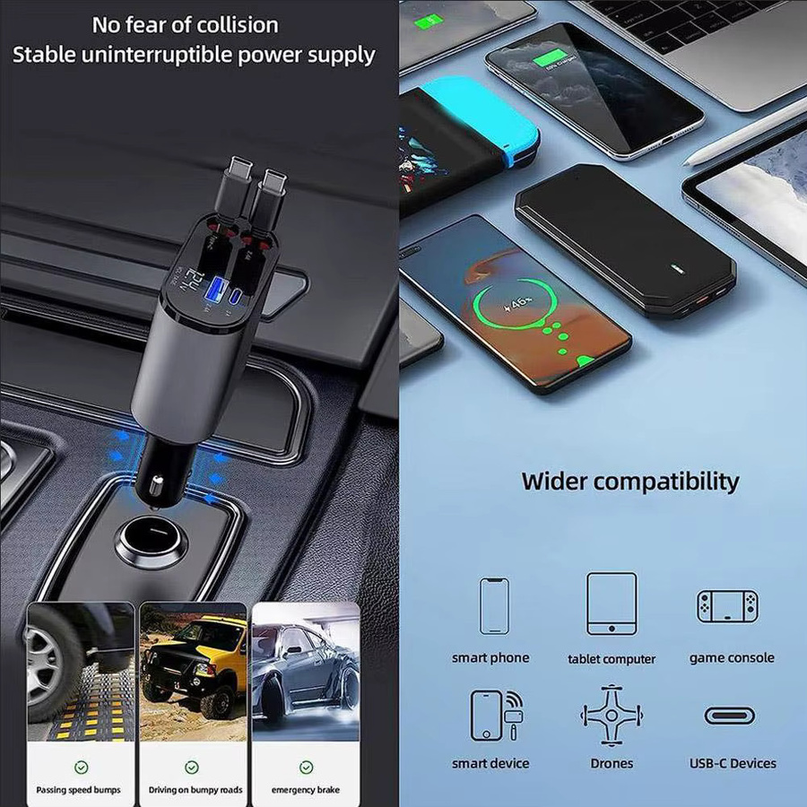4 in 1 Auto Ladegerät mit 100W Schnellladegerät USB Typ C und Digitalanzeige für iPhone und Samsung - Bild 4