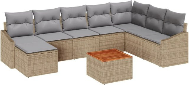 vidaXL Garten-Sofa-Set 9-teilig aus Polyrattan in Beige und Hellgrau mit L-Form und Stauraum - Bild 1