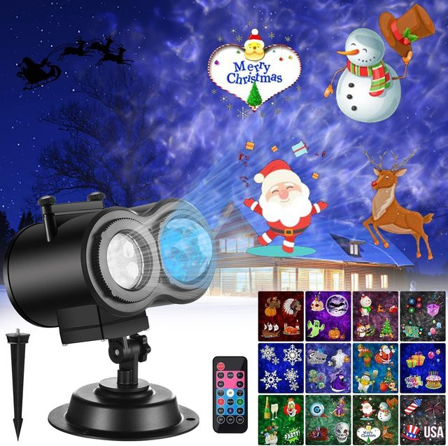 2-in-1 Halloween und Weihnachts Projektor mit HD-Effekten und beweglichen RGB-Mustern für die Außen- und Gartendekoration in Schwarz - Bild 1