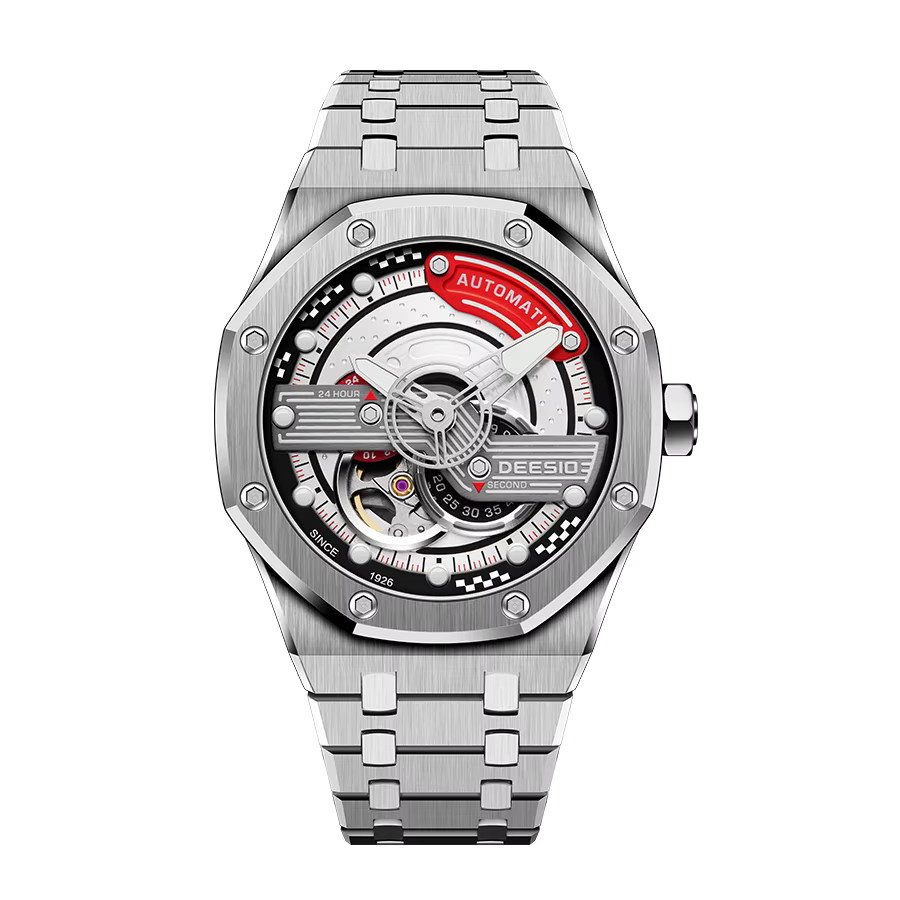 DEESIO Herren Armbanduhr, Automatik, Edelstahl, Silber, Leuchtzeiger - Bild 7