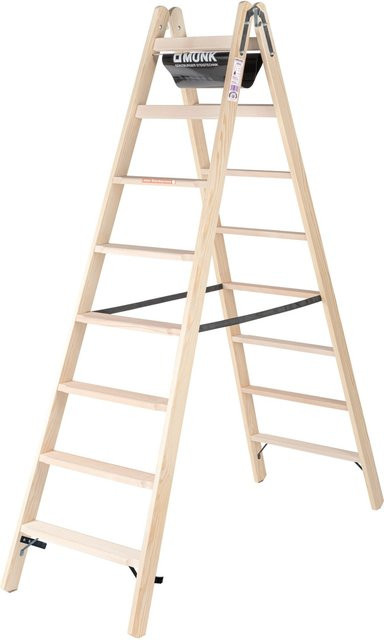 PROREGAL Stufen-Stehleiter aus Holz in Braun, beidseitig begehbar mit 2 x 8 Stufen - Bild 1