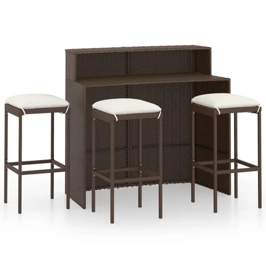 vidaXL 4-tlg Gartenbar-Set aus PE-Rattan in Braun mit Kissen für Garten, Balkon und Terrasse - Bild 2