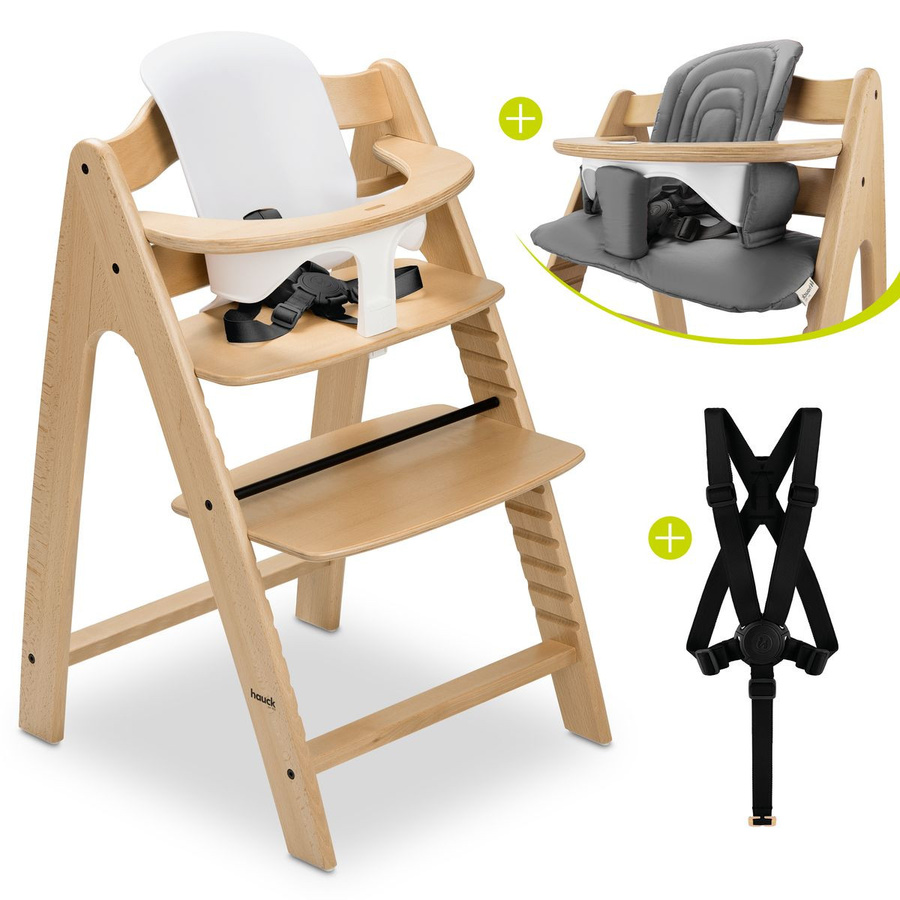 Hauck Hochstuhl Arketa Oak in Eiche mit Baby Seat und Sitzpolster, Farbe Dark Grey - Bild 1
