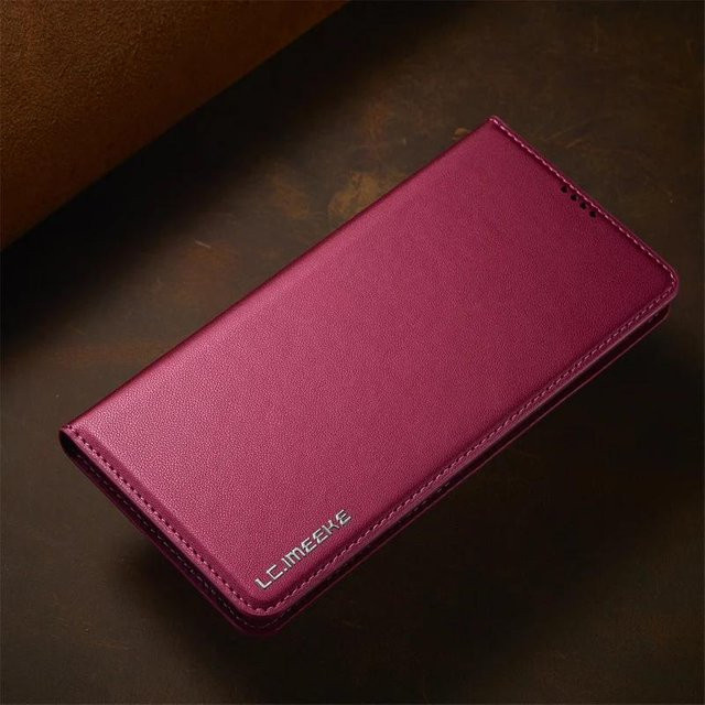 Magnetische Flip Lederhülle mit Kartenfach für Samsung Galaxy S25 S24 S23 S22 S21 A14 A15 A34 A35 A52 A53 A54 A55 in Rot - Bild 1
