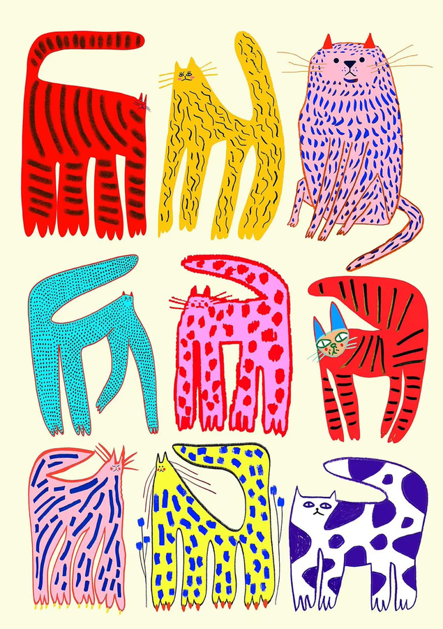 Abstrakter Katzen-Wandkunstdruck von SHENCHEN in Mehrfarbig und Gold mit modernen Tierillustrationen - Bild 3