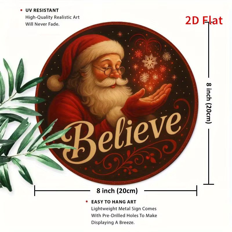Potdemiel Rundes Weihnachtsmann Wandschild im Retro-Vintage-Stil mit Schneeflocken und Sternen - Bild 2