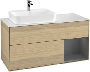 Villeroy & Boch Finion Waschtischunterschrank mit LED-Wandbeleuchtung und offenen Regalfächern, Anthrazit, Breite: 120 cm - Bild 1