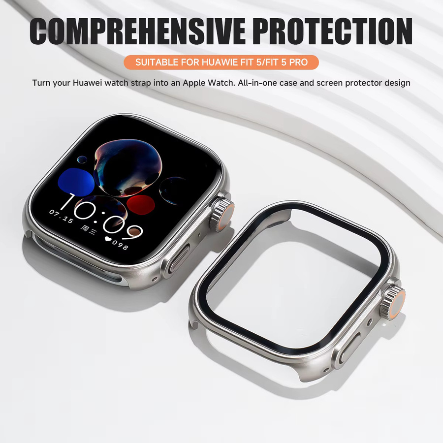 CAOWTAN Schutzhülle mit gehärtetem Glas für Huawei Watch Fit 5/4 Pro, Edelstahl, Silber, Unisex - Bild 4