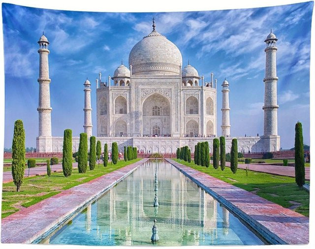Dekorativer Wandbehang mit Taj Mahal Motiv von JMG Household Supplies in Blau, Digitaldruck aus Polyester, B: 150 cm, H: 100 cm - Bild 1
