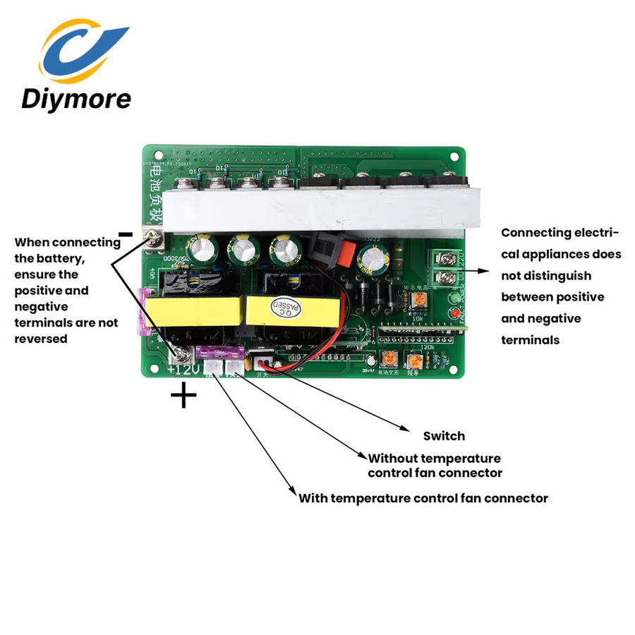 diymore Wechselrichtermodul DC 12V zu AC 220V Aufwärtswandler mit Schalter und Lüfteranschluss 500W - Bild 3