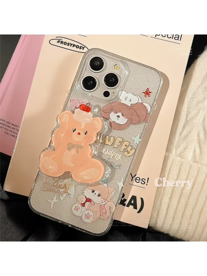 MUQGEW Handyhülle mit süßem Bär-Cartoon-Design für iPhone 11 12 13 14 15 16 Pro Max, transparent und glitzernd, stoßfeste Schutzhülle - Bild 6