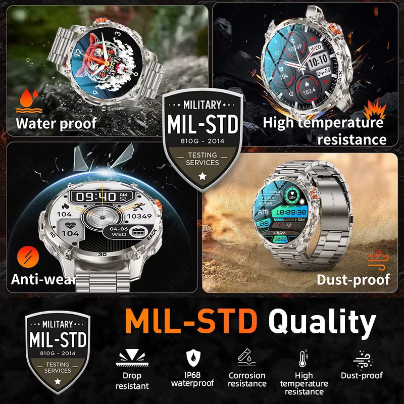LIGE Smartwatch, Edelstahl, Schwarz, Orange, Herren - Bild 5