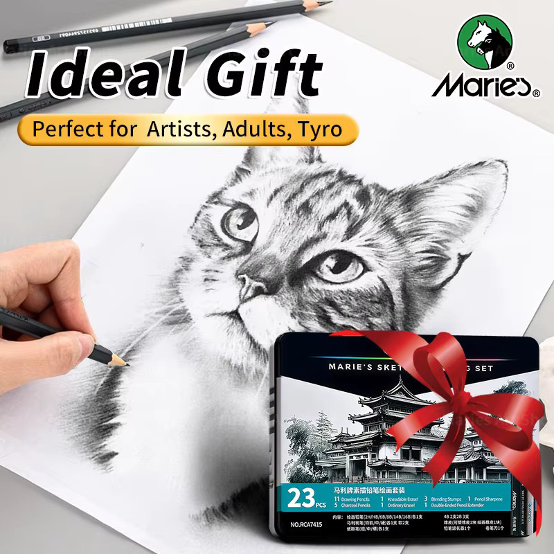 Marie’s 23-teiliges Skizzier-Bleistift-Set für Erwachsene mit Graphitstiften, Kohlestiften, Radiergummi, Spitzer und Papiermischungsstümpfen - Bild 2