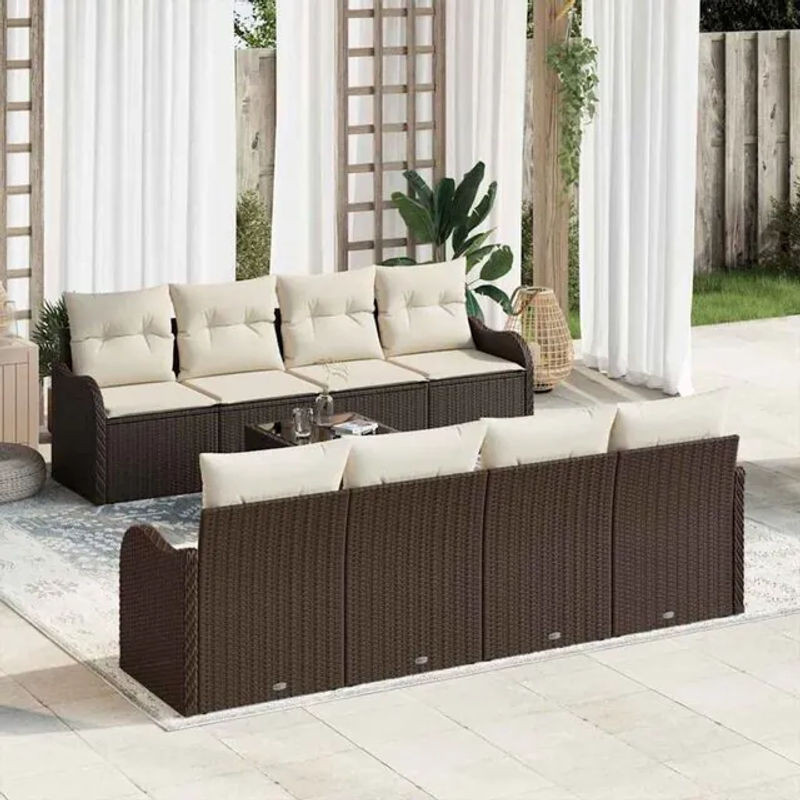 vidaXL Garten-Sofa-Set aus 9 Teilen in Braun, modernes Polyrattan-Loungemöbel-Set mit Stahl und Polyester, B/T/H: 55 x 55 x 37 cm - Bild 1