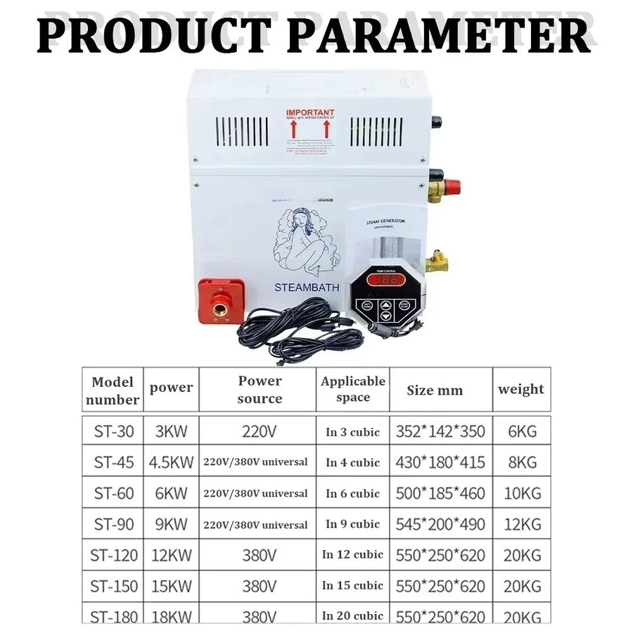 XMSJ ST-90 Dampfgenerator für Sauna, Bad und SPA mit digitalem Regler, 9KW, Weiß - Bild 2