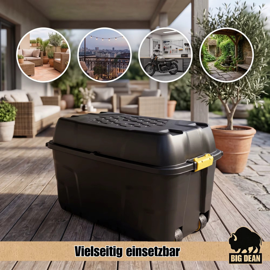 BigDean XXL Transportbox Kissenbox aus Kunststoff in Schwarz mit Rollen und Deckel, abschließbar, B/T/H: 93 x 55 x 53 cm - Bild 5