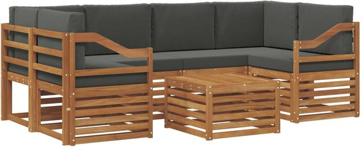 vidaXL Outdoor-Sofagarnitur aus Akazie mit 7-teiligem Set und Kissen in Natur und Anthrazit - Bild 1