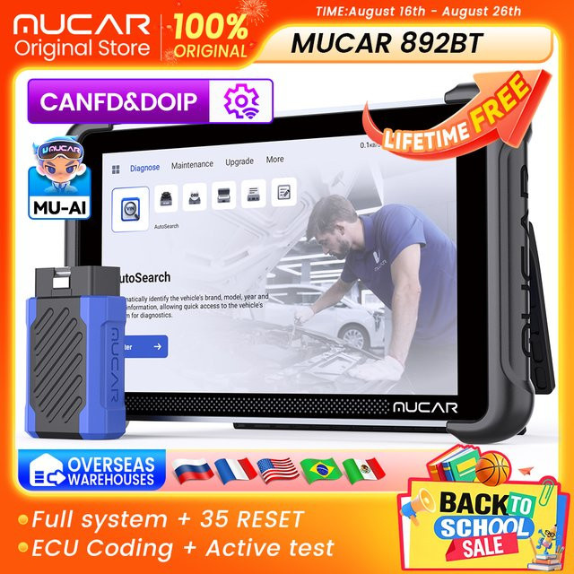 MUCAR 892BT Auto-Diagnosegerät AI Vollsystem-Scanner mit 35 Reset-Funktionen, ECU-Codierung, bidirektionalem CANFD & DoIP in Schwarz - Bild 1