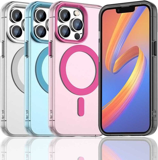 Magnetische kabellose Ladehülle für Apple iPhone 14, 13, 12 Pro Max und 14 Plus, transparent in Grün oder Blau - Bild 1
