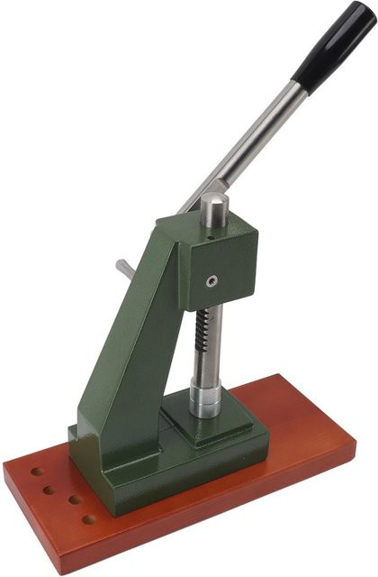 Aimo Uhrbodendeckelmaschine aus Metall und Holz für Reparaturwerkstätten und Zuhause in Braun und Grün - Bild 1