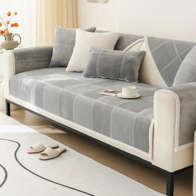 Rutschfester Plüsch Sofabezug in Grau, Universal Couch Kissen aus Polyester für das Wohnzimmer, Breite: 70 cm, Breite: 70 cm - Bild 1
