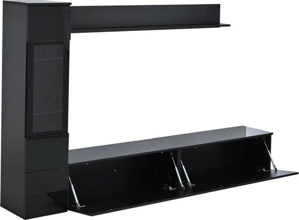 okwish TV Wohnwand Set mit LED Vitrine in Schwarz Hochglanz für bis zu 80 Zoll, B/T/H: 180 x 33 x 30 cm