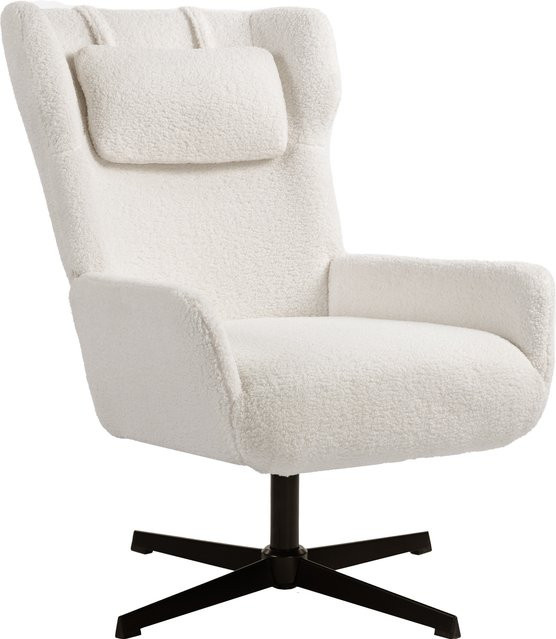 HOMCOM Drehbarer Ohrensessel mit Fleece-Optik und Metallbeinen in Creme, moderner Loungesessel mit Armlehnen für dein Wohnzimmer oder Schlafzimmer - Bild 1
