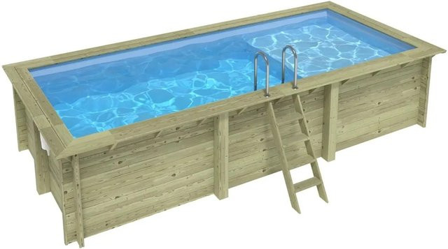 ALTANKA Holzpool Aqua rechteckig in Hellblau mit Liegefläche und Einzubetonierendem Profil, B/T/H: 610 x 285 x 131 cm - Bild 1
