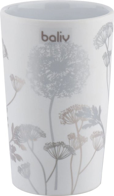baliv Zahnputzbecher aus Keramik mit Blumenmotiv in Weiß-Grau - Bild 1