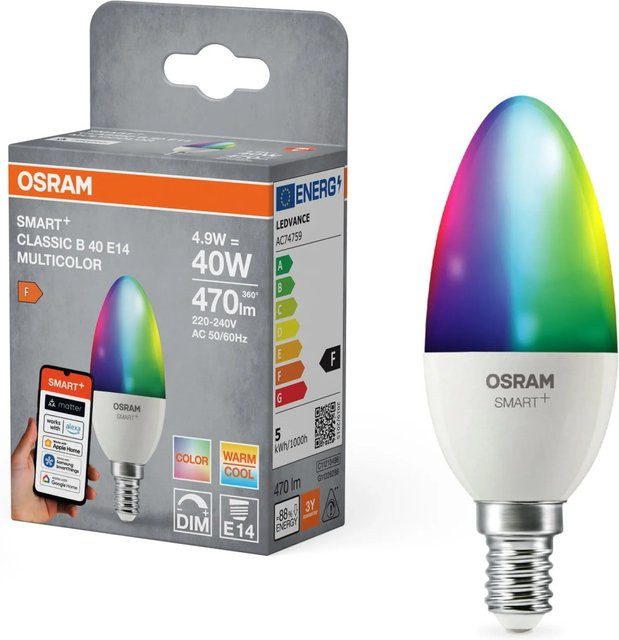 Osram Matter LED Leuchtmittel E14 Kerzenform B40 RGBW Multicolour 4,9 W 470 lm Höhe: 11,5 cm, Durchmesser: 3,9 cm - Bild 1