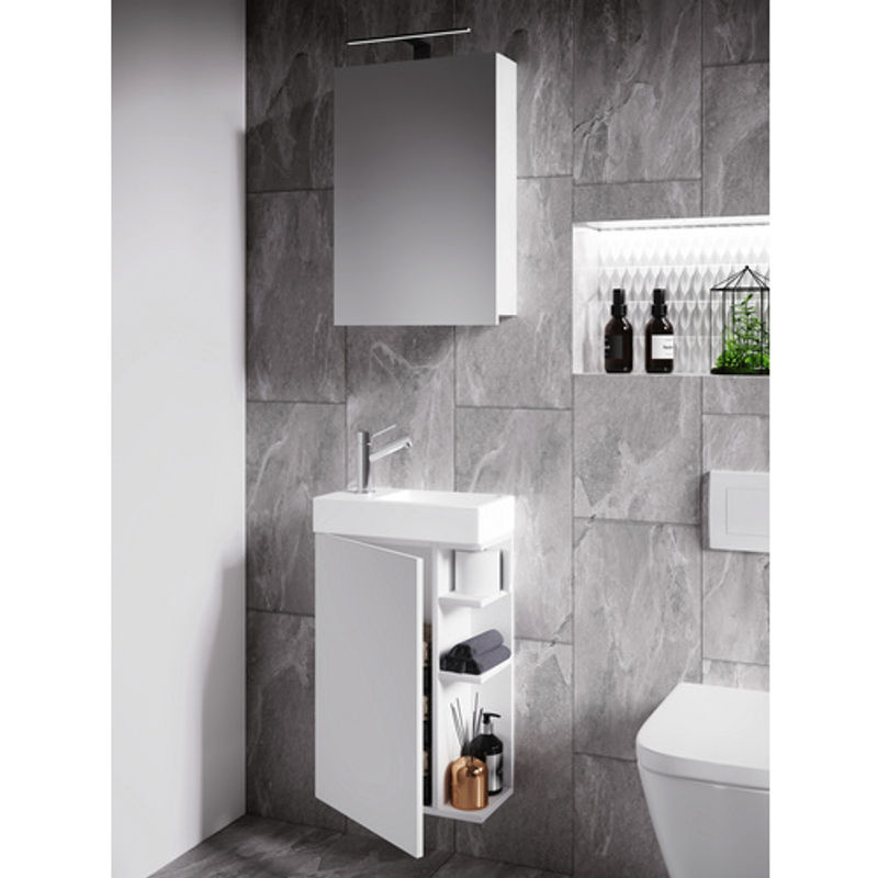 VCM Badmöbel Set Lumia 3-teilig in Weiss mit Waschbecken, Spiegelschrank und Waschbeckenunterschrank für das Gästebad - Bild 4
