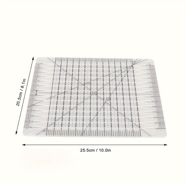 Quadratisches Schnittlineal aus Kunststoff für Patchwork und Quilten, transparent, Breite: 25,4 cm - Bild 1