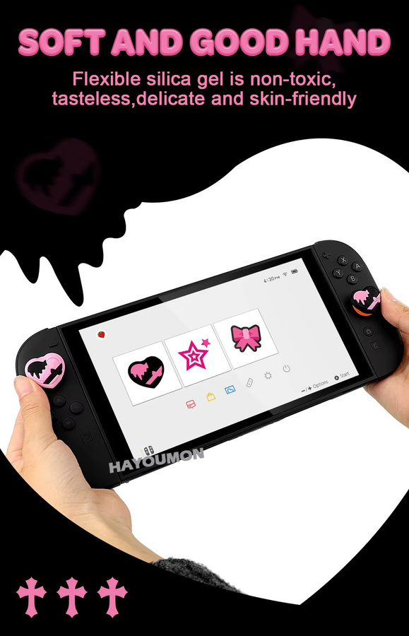 Pogopirate 4er Set Silikon Daumen Grip Kappen Anti-Slip Schutzhüllen für PS5, PS4, Nintendo Switch, Lite und OLED in Weiß und Pink - Bild 4