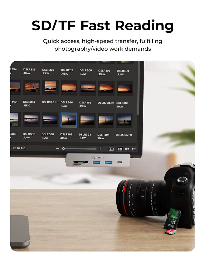 ORICO USB 3.2 Hub 6-Port-Erweiterung mit Stromanschluss und 10 Gbit/s Hochgeschwindigkeitsübertragung inklusive SD- und TF-Kartenslot - Bild 5