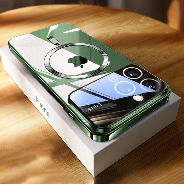 Stoßfeste iPhone Handyhülle mit Glaslinsen-Kameraschutz in Transparent Grün für Apple iPhone 14 Pro Max, 13, 12, 11 und 15 - Bild 1