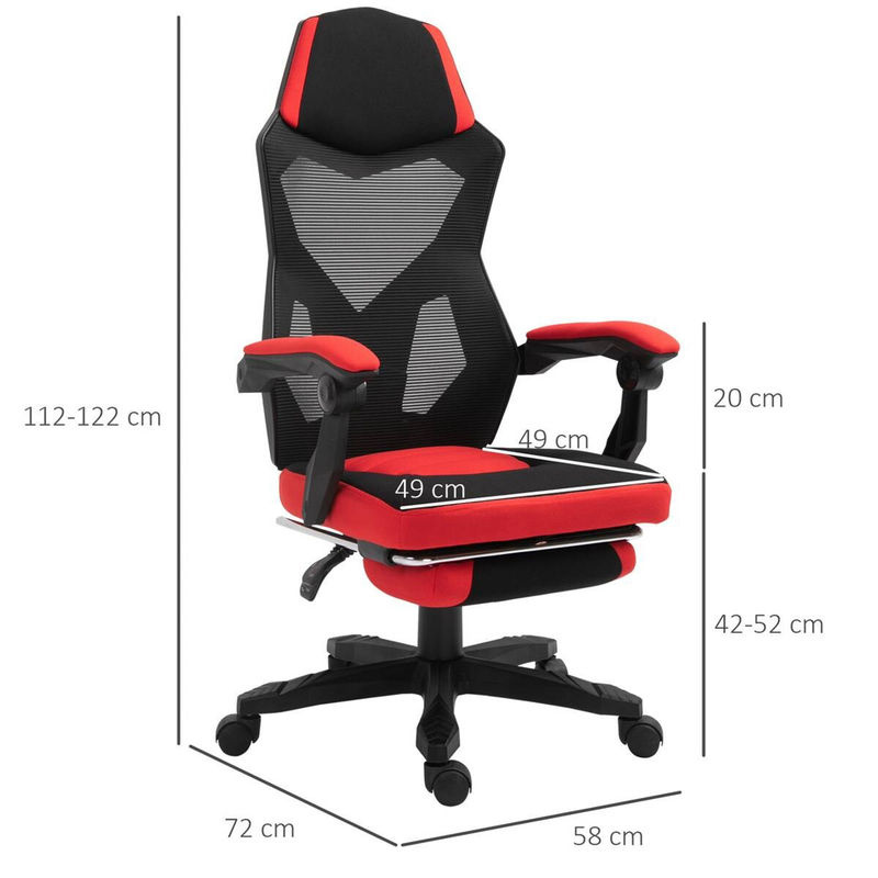 Vinsetto Gaming Stuhl Ergonomischer Bürostuhl mit Netzgewebe in Schwarz und Rot - Bild 2