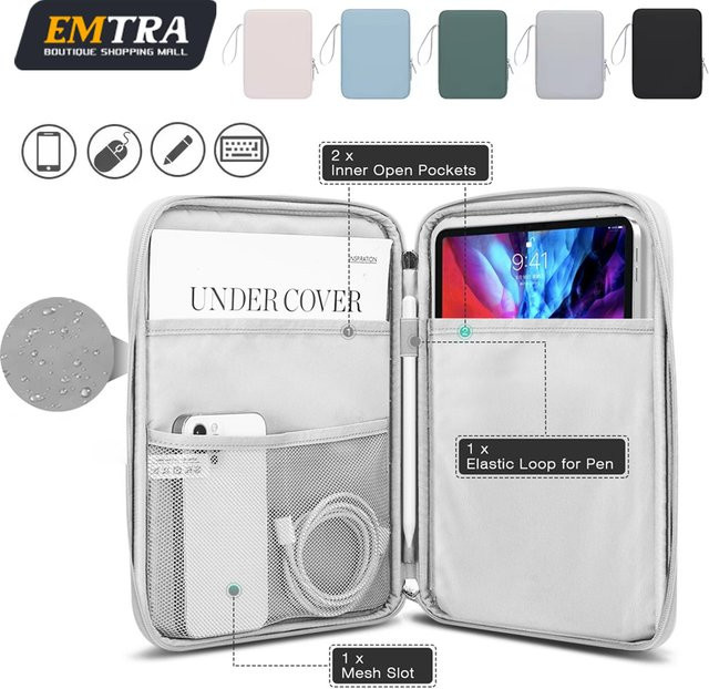 EMTRA Tablet-Hülle wasserdichte Reißverschlusstasche für Apple iPad Pro, Air und iPad Generationen in Grau - Bild 1