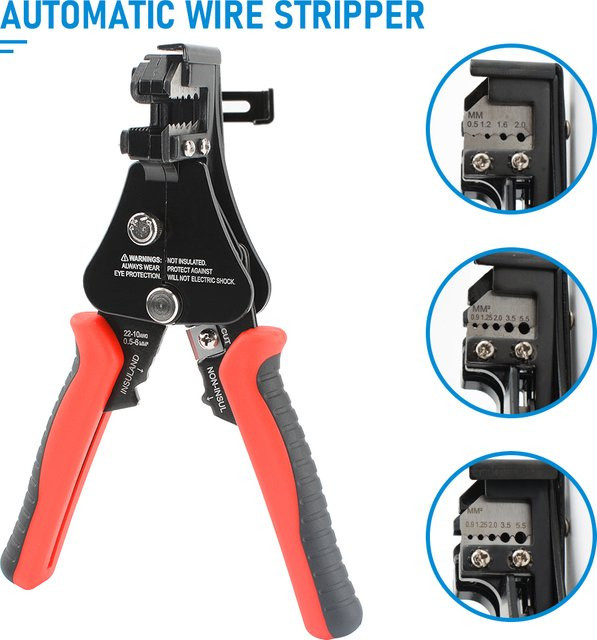Multifunktionale automatische Abisolierzange von agiiman in Schwarz für Kabel und Draht 8-24 AWG mit Crimp-Funktion - Bild 1