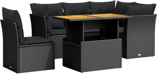 vidaXL 5-teilige Garten-Sofagarnitur in L-Form aus Polyrattan und Akazienholz mit Kissen, Schwarz - Bild 1