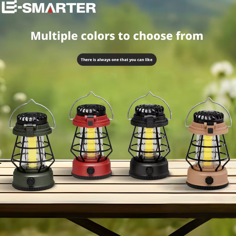 ESMARTER LED-Camping-Ventilator-Laterne in Schwarz, wiederaufladbare tragbare Handlampe mit warmweißem Licht für Outdoor, Zelt und Garten - Bild 5