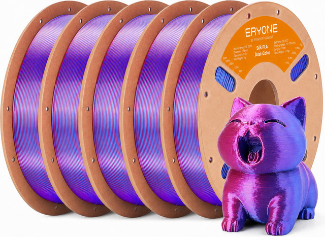 ERYONE Seiden-PLA-Filament 1,75mm Zweifarbig Glänzend, 5kg Großpackung (5 x 1kg) in Rot und Blau - Bild 1