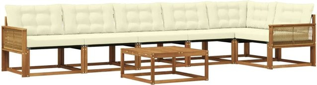 vidaXL Outdoor-Sofagarnitur L-Form aus massivem Akazienholz mit 7 Textilene-Kissen in Beige und Natur - Bild 1