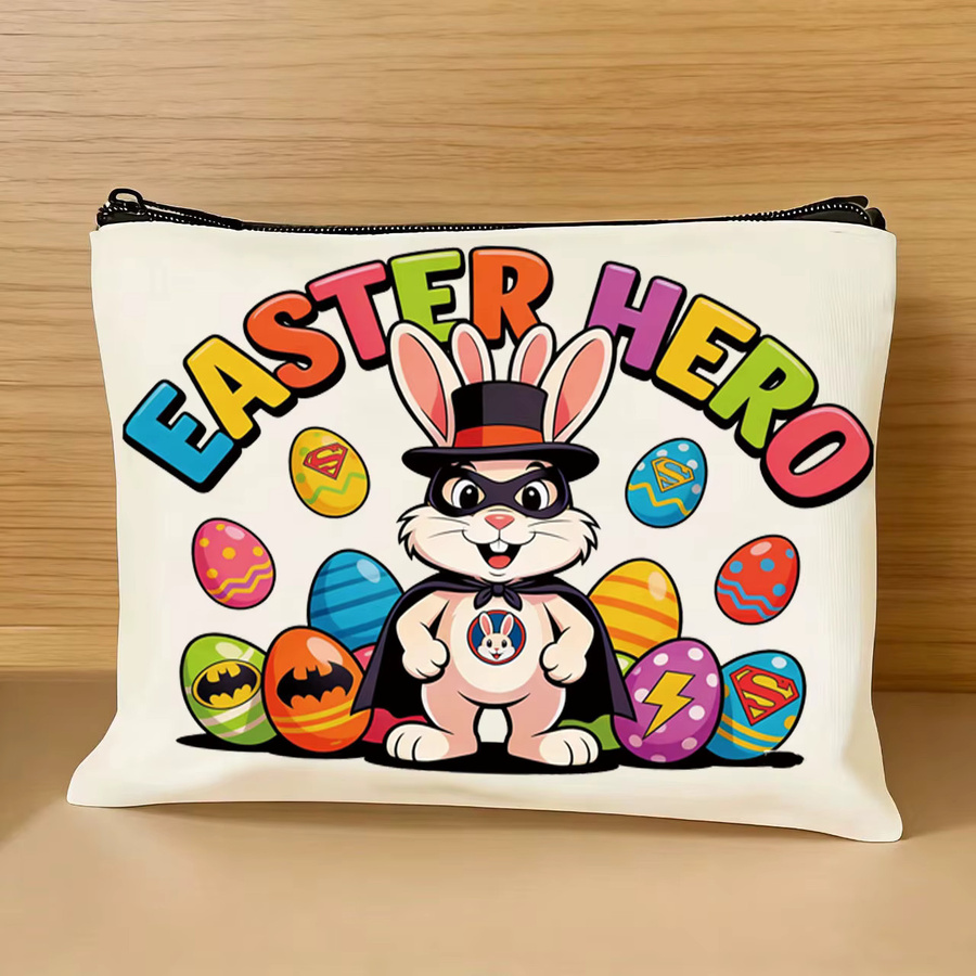 Bunte Leinwand-Kosmetiktasche mit Ostern-Kaninchen-Motiv in Mehrfarbig - Bild 2