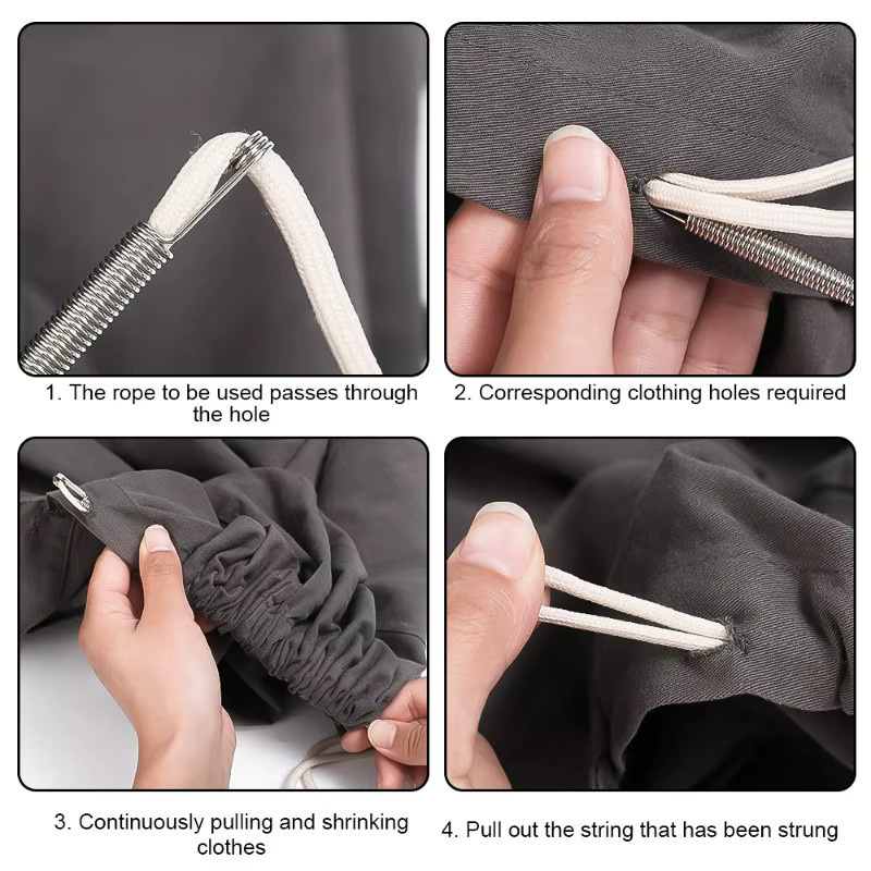 Biegsames Feder-Einfädelwerkzeug aus Metall in Silber mit Clip für Kordeln und Gummibänder als praktisches Nähzubehör für DIY-Projekte und Kleidungreparaturen - Bild 4