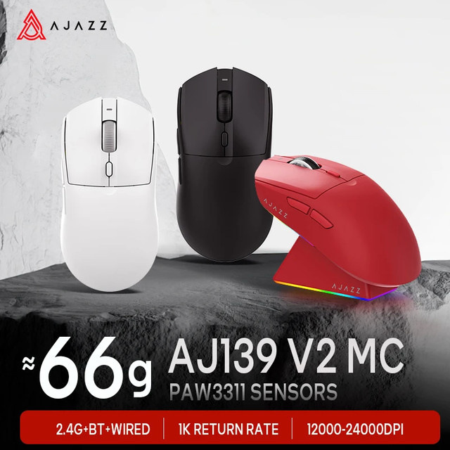 AJAZZ AJ139 V2 Gaming-Maus mit PAW3311 Sensor, Drei-Modus-Verbindung (Kabel, Bluetooth, 2,4G Wireless) für PC-Gamer - Bild 1